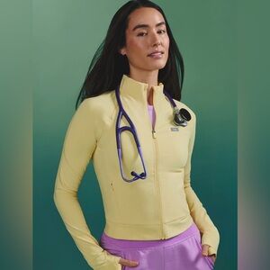 Figs Cropped Contour Knit Jacket in Butter Yellow. Size Small. NWT.